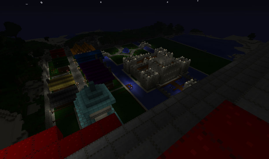 Minecraft - Night view of the town from the Airship