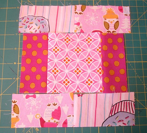 Altered Four Square Quilt Block Tutorial: Positioning the Framing Pair around the Sewn Middle pair
