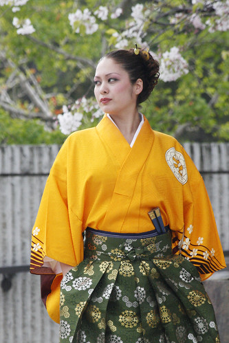 Japanese Beauty in Yellow Kimono