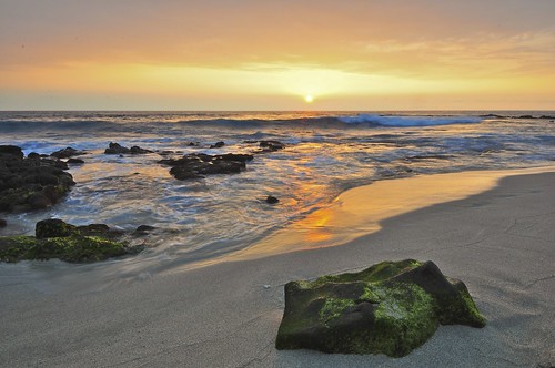 フリー写真素材|自然・風景|海|ビーチ・砂浜|夕日・夕焼け・日没|アメリカ合衆国|ハワイ州|
