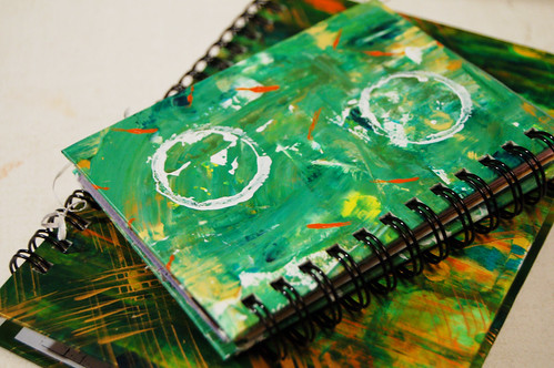 Two green sketchbooks