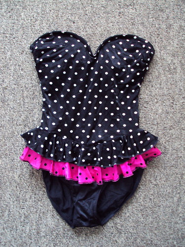Polka Dot Swimsuit with Butt Ruffle (front)