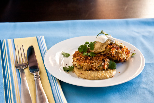 Green Chile Crab Cakes with Tomatillo Salsa