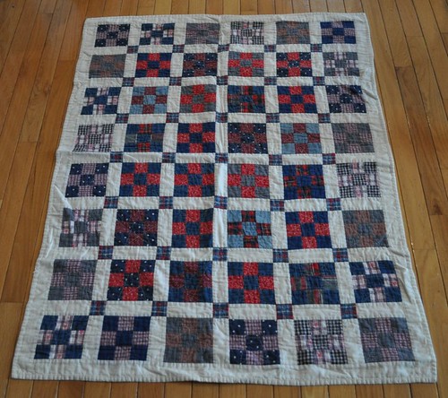 red/blue 9-patch baby quilt