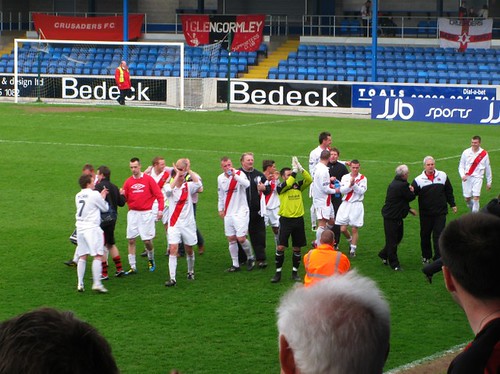 Crusaders celebrate reaching the 2011 Irish Cup Final
