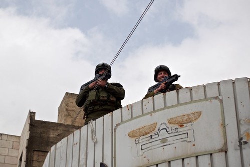 Israeli soldiers take the highest points in Hebron during demonstration on 25 Feb 2011
