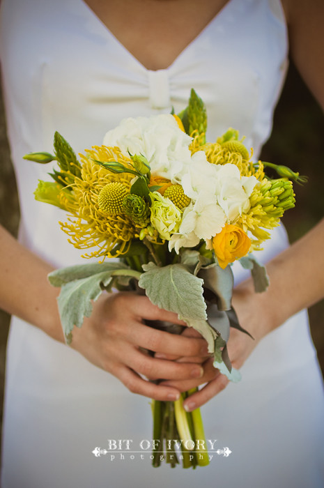 yellow and gray bridal bouquet