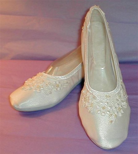 Flat Bridal Shoes From Beautiful Satin with beaded decoration on the toe