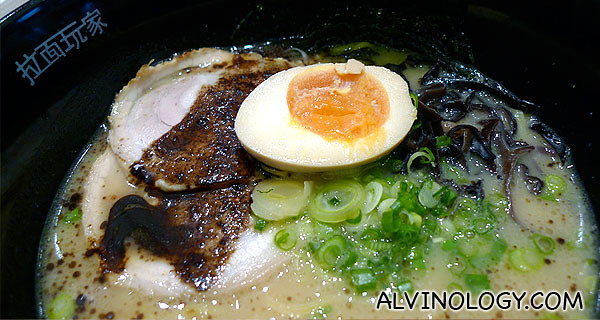 My shoyu ramen - the on-sen egg looks beaten and leaking, but tasted good