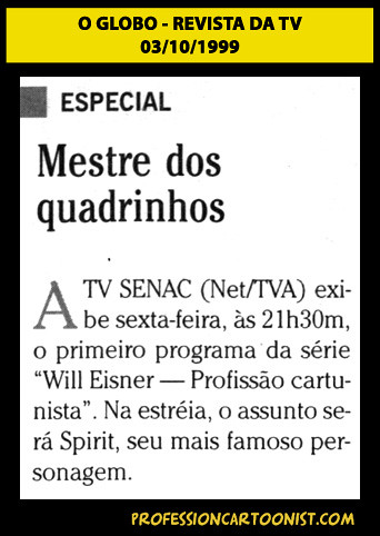 "Mestre dos quadrinhos" - O Globo - 03/10/1999