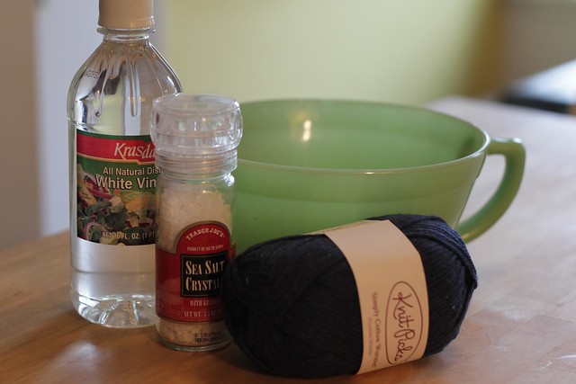 cotton yarn pre soak in vinegar and salt to avoid color bleeding necessary for a striped knit sweater