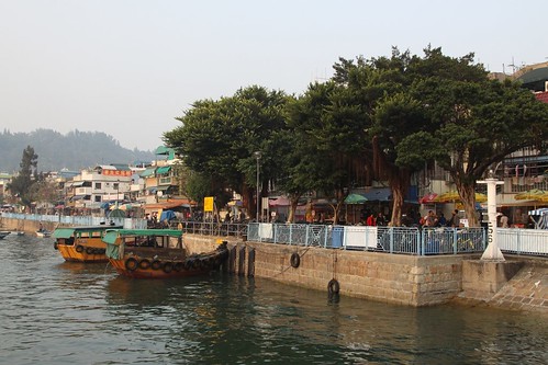 Sampans moored to the seawall at Cheung Chau