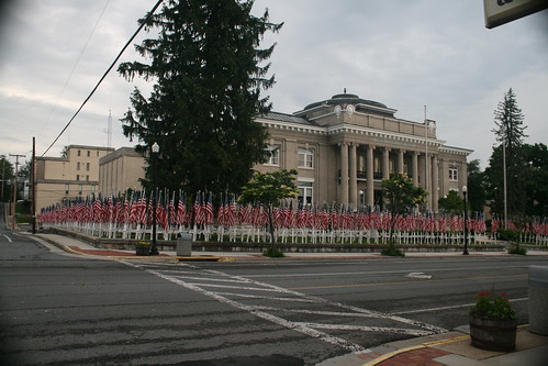 Flags at the Smyth Co, VA courthouse to honor deceased veterans for Memorial Day
