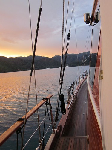 A beautiful sunset on a beautiful boat.