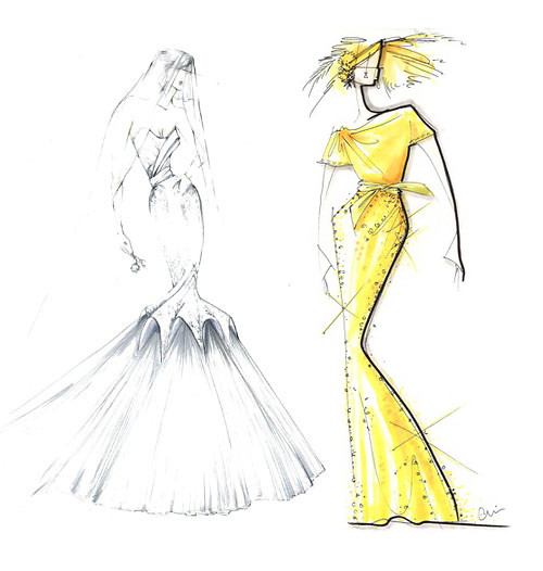 Wedding Dress Sketches - by Yigal Azrouël-Chris Benz for Kate Middleton