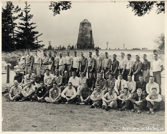 Cleveland-Cliff employees in front of the Cliffs Shaft Mine by Central Upper Peninsula and NMU Archives