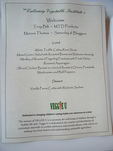 Lunch menu at Culinary Vegetable Institute