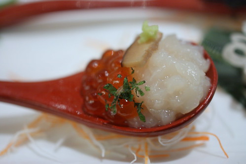 Hokkaido Scallop and Marinated Salmon Roe, Wasabi, Shiitake Mushroom