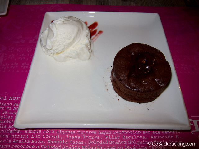 Chocolate volcano cake with vanilla ice cream
