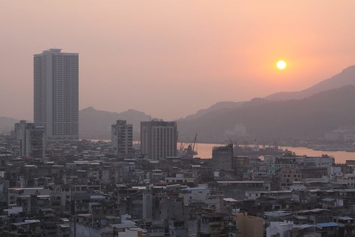 Sun goes down over Macau, with China only a short swim across the river