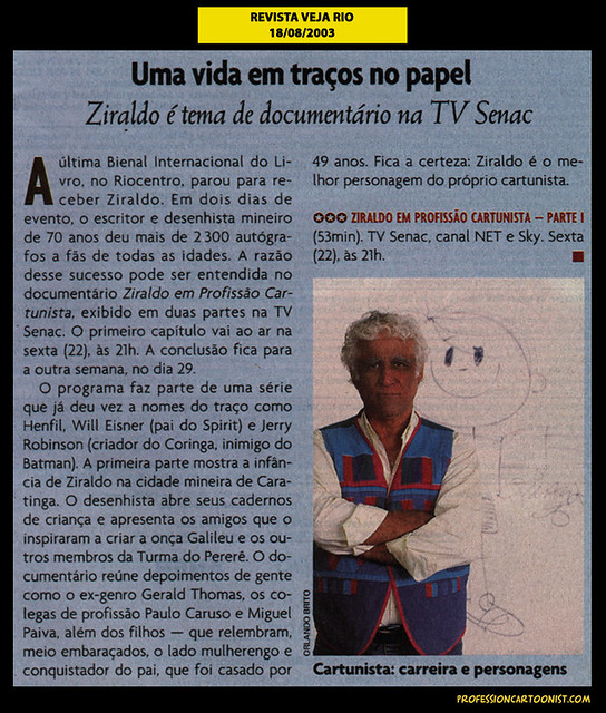 "Uma vida em traços no papel" - Revista Veja Rio - 18/08/2003