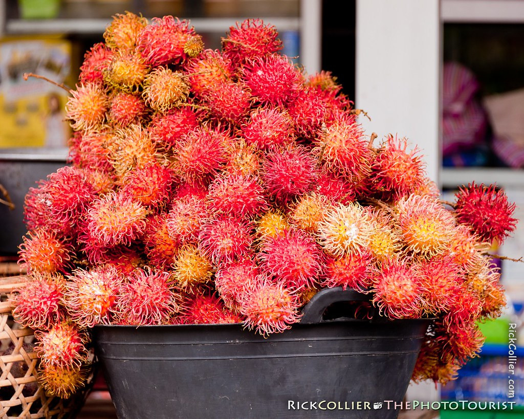 A bowl of 'hair fruits' at a roadside stand in Bali, Indonesia