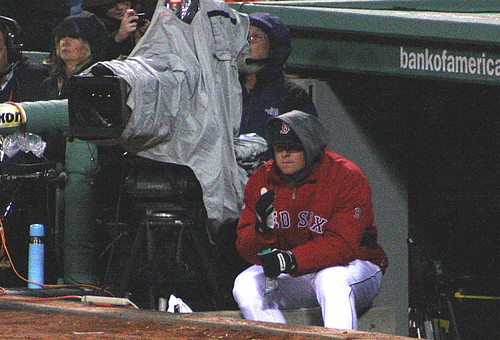 Lester huddles with the camera guy for warmth