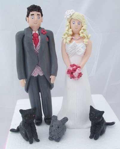 Bride and Groom with Family Pets Cake Toppers by pauline@weddingtreasures