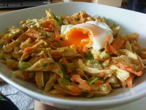 Chicken curry salad w/ poached egg 1