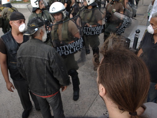 Tense stand off between Greek protesters and riot police in Thessaloniki, Greece by Teacher Dude's BBQ