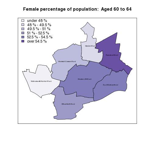 Female percentage of population:  Aged 60 to 64