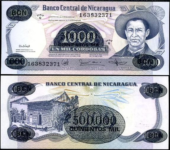 500 000 Cordobas na 1000 Cord. Nicaragua 1987, pretlač Pick 150