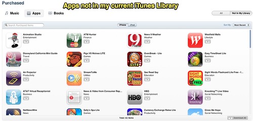 Apps not in my current iTunes Library
