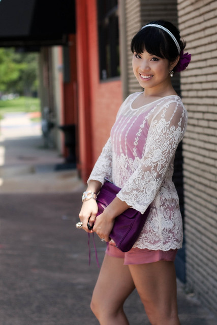 forever 21 lace brocade top forever 21 pink woven shorts menbur comerre glitter pumps rebecca minkoff convertbile magenta mac clutch pink tank top sproos sprooshop pearls of wisdom stretch headband sproos purple chiffon flower clip