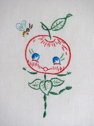 happy apple child embroidery - finished