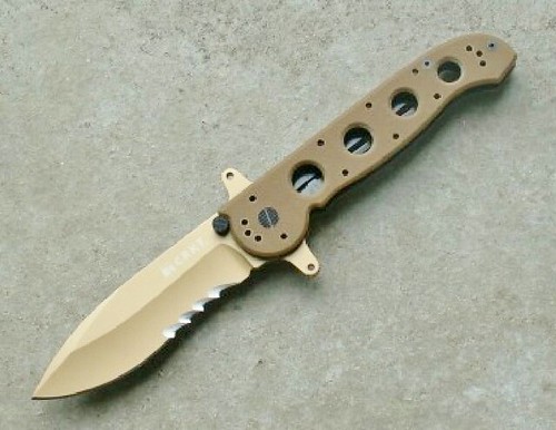 Columbia River M21-14DSFG Carbon Special Forces Folding Knife 3.875" Combo Blade, Tan G10 Handles