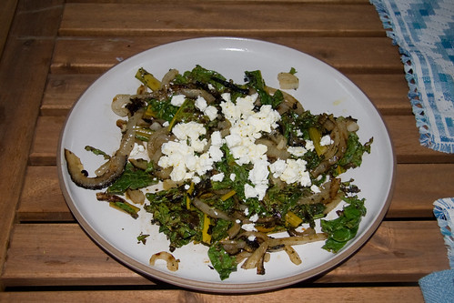 Grilled Onion and Chard with Feta