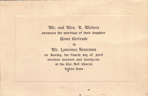 1926 - Broersma Lawrence & Grace Invite