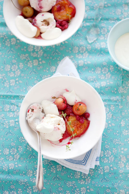 coriander and raspberry swirl cheesecake ice cream... turned into a sundae