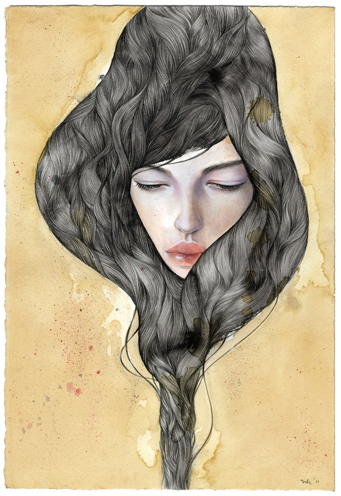 Reverie. 10"x14". Mixed Media (Graphite, Colored Pencil, Watercolor, Acrylic) on Tea-stained Paper. © 2011