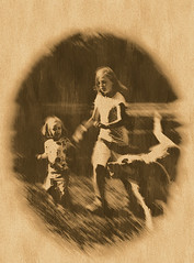 Girls and dog running