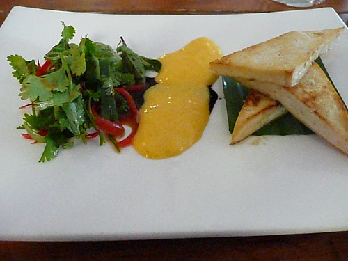 Sprout - grilled organic tofu with mango sabayon and asian herb salad