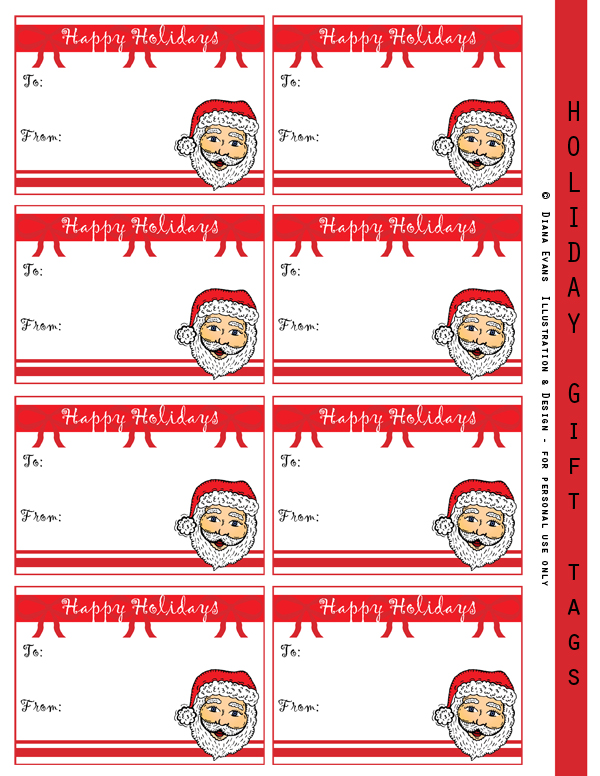 Holiday gift tags - Santa heads 600 