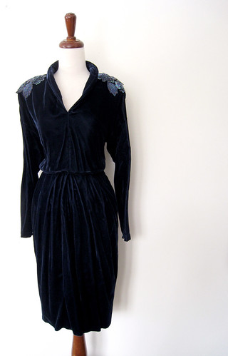 Midnight Velvet Sparkling Applique Dress, Vintage 80's