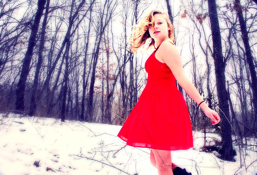 フリー写真素材|人物|女性|森林|雪|ドレス|