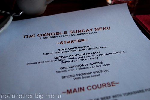 Manchester Dec '10The Oxen (Manchester) Sunday lunch menu