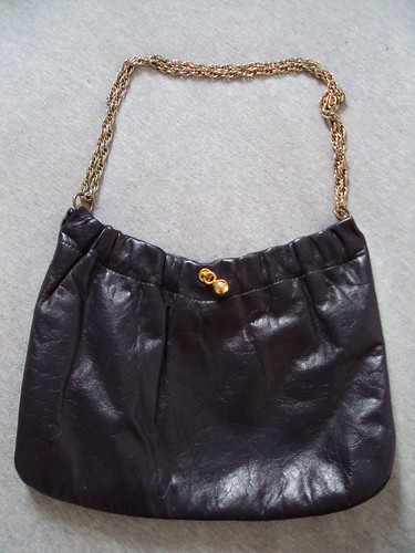 Vintage Navy Leather Chain Purse