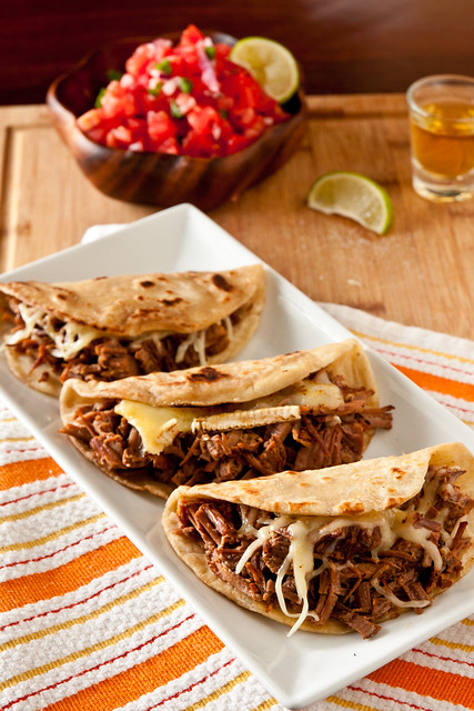 Brie and Brisket Quesadillas with Mango Barbecue Sauce