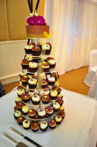 Purple and yellow wedding cupcakes Vanilla choc and choc vanilla cupcakes 