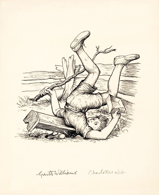 pen drawing of boy fallen onto shoulders/neck from wooden fence